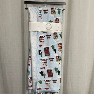 Merry Christmas Reversible Velvet Blue Plush Throw Christmas Town Snowflake